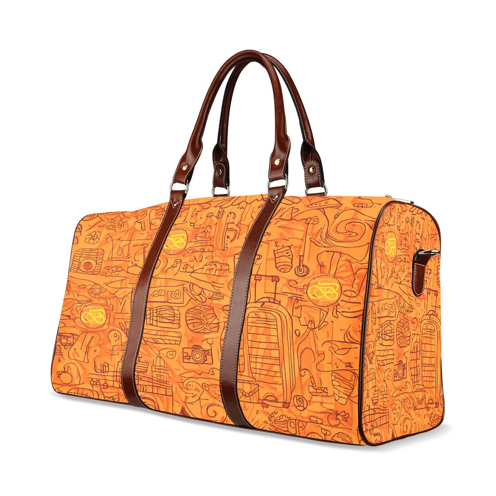 Petit Sac motifs orange Bordure Marron Bagaléa
