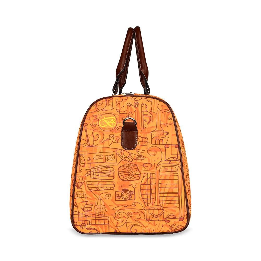 Petit Sac motifs orange Bordure Marron Bagaléa