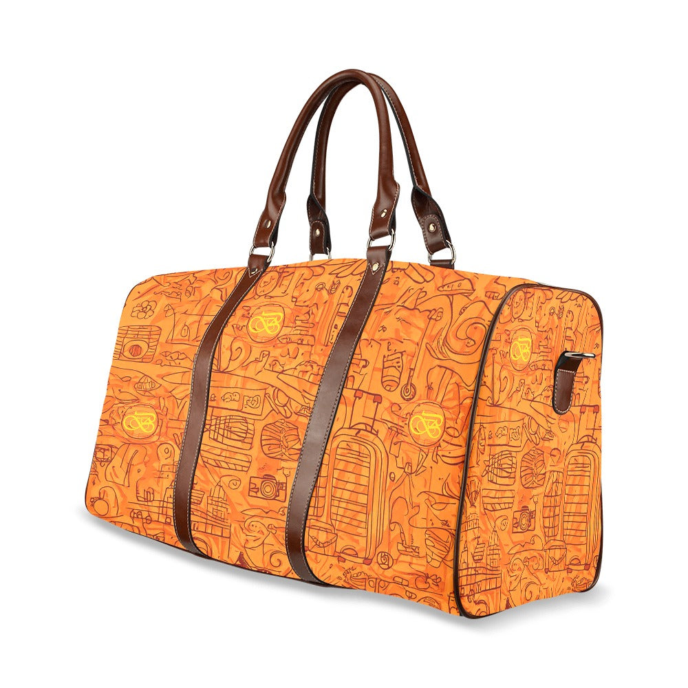 Petit Sac motifs orange Bordure Marron Bagaléa