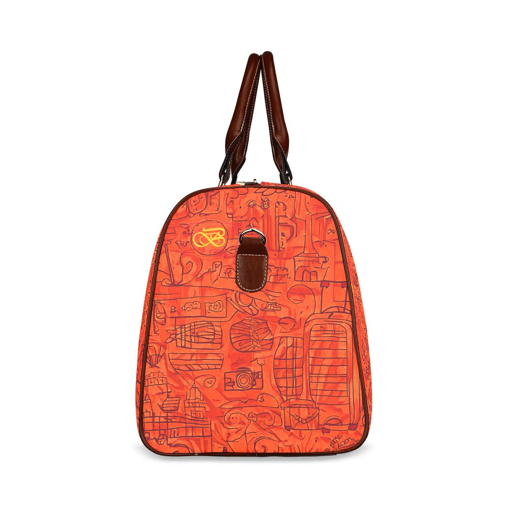 Petit Sac motifs orange rouge Bordure Marron Bagaléa