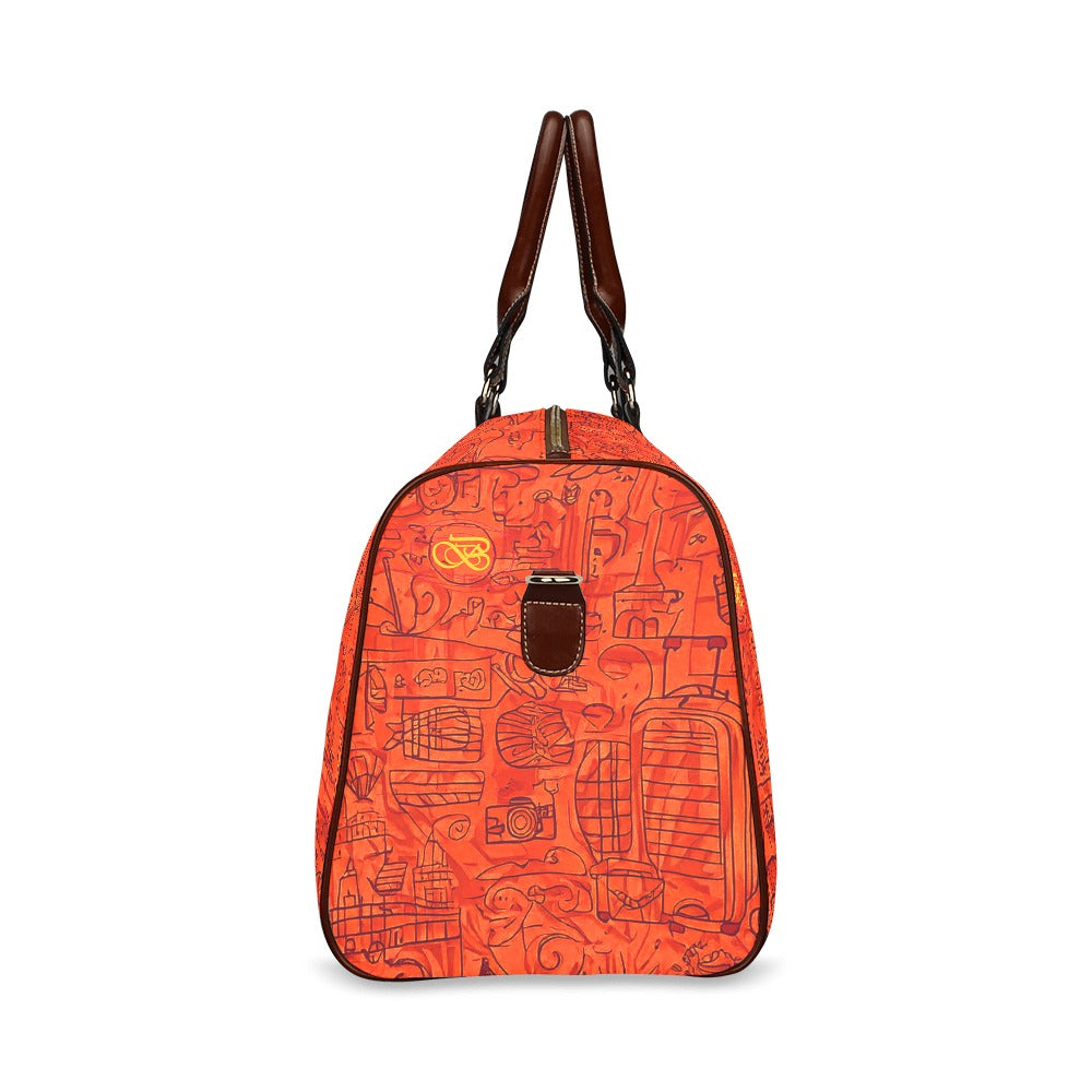 Petit Sac motifs orange rouge Bordure Marron Bagaléa