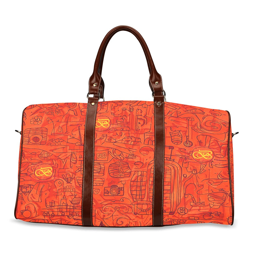 Petit Sac motifs orange rouge Bordure Marron Bagaléa