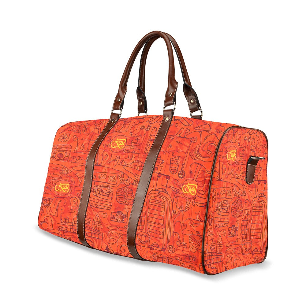 Petit Sac motifs orange rouge Bordure Marron Bagaléa
