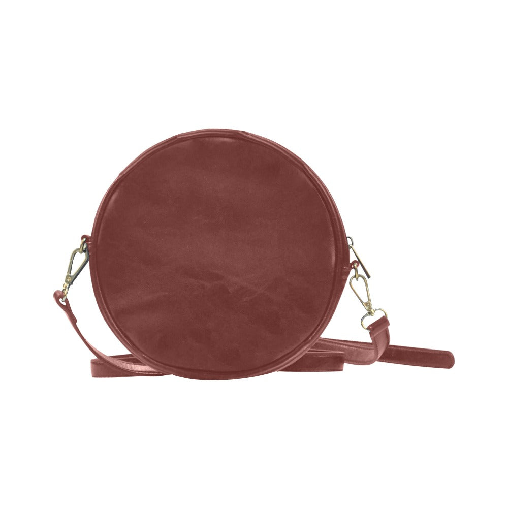 Sac Messager Rond Marron Motif Fleurs