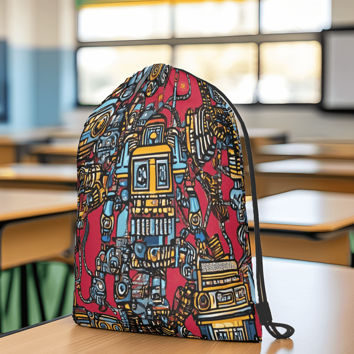 Sac à dos à cordon pour enfant avec motif robot, parfait pour des aventures intergalactiques, sans un seul faux pas !