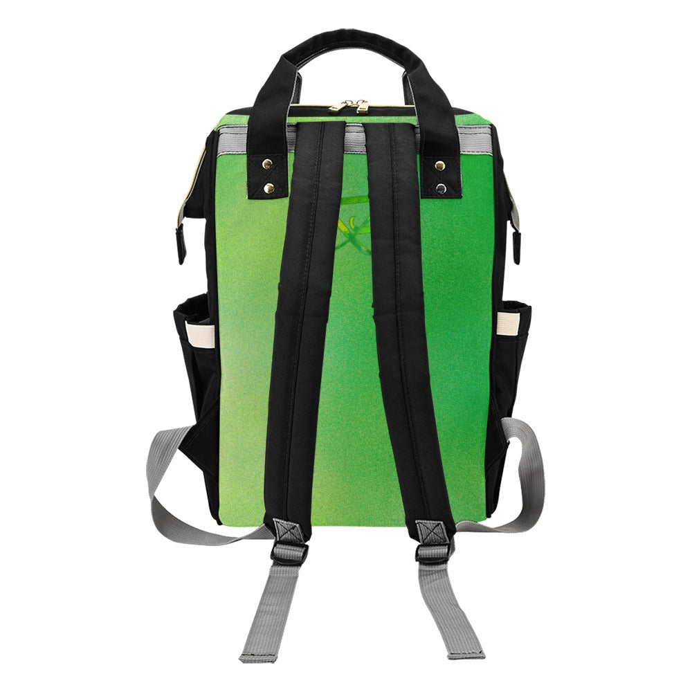 Sac à dos multiusage noir motif vert Bagaléa mullti-poches intérieures pratique