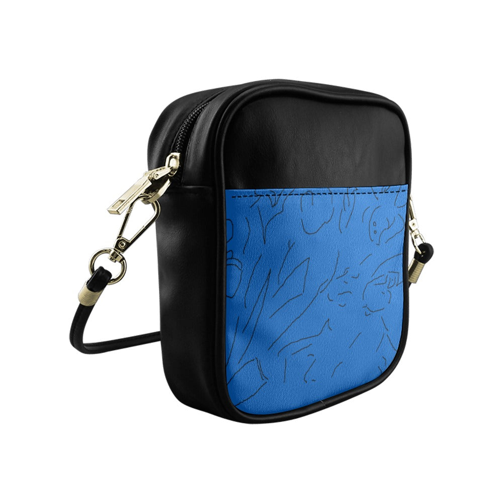 Sac épaule noir et bleu motifs