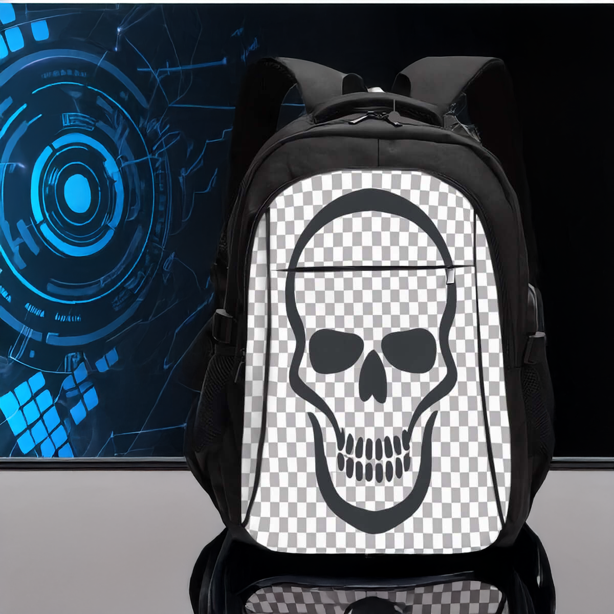 Exprimez votre côté audacieux avec ce sac à dos orné d'un motif tête de mort. Parfait pour ceux qui aiment se démarquer, ce sac combine style rebelle et fonctionnalité, offrant un espace généreux pour tous vos essentiels tout en ajoutant une touche unique à votre look.