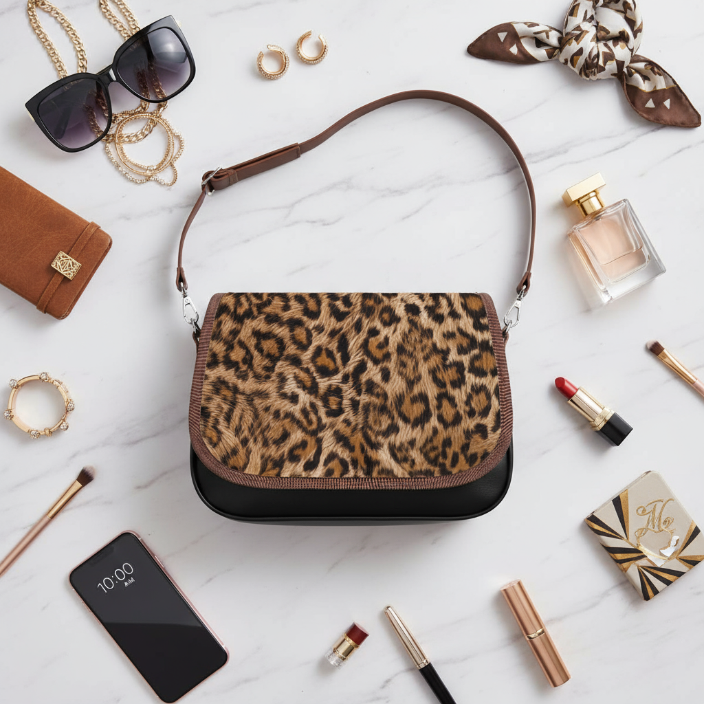 Flat lay sac léopard