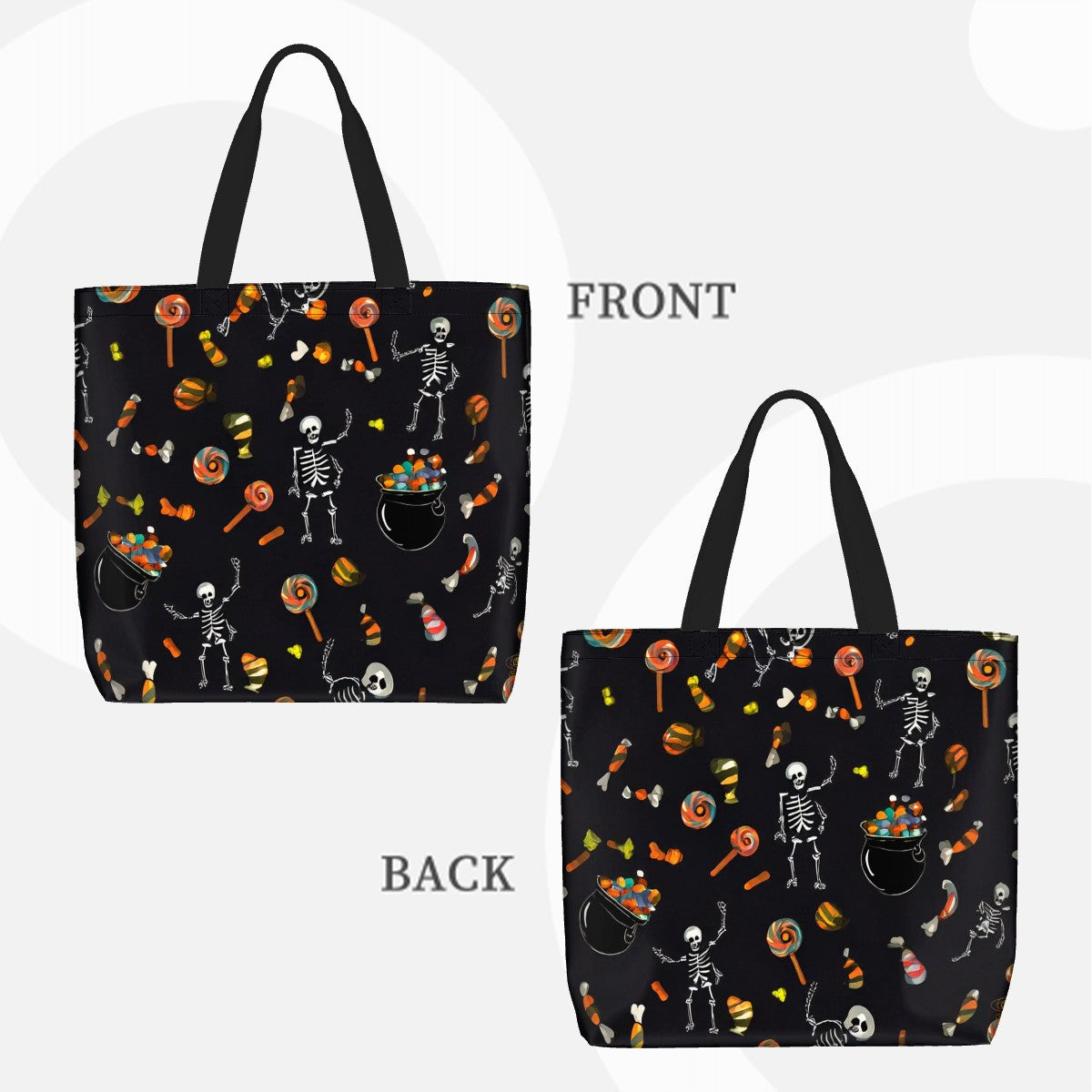 Sac fourre-tout Halloween à motifs de squelettes et bonbons