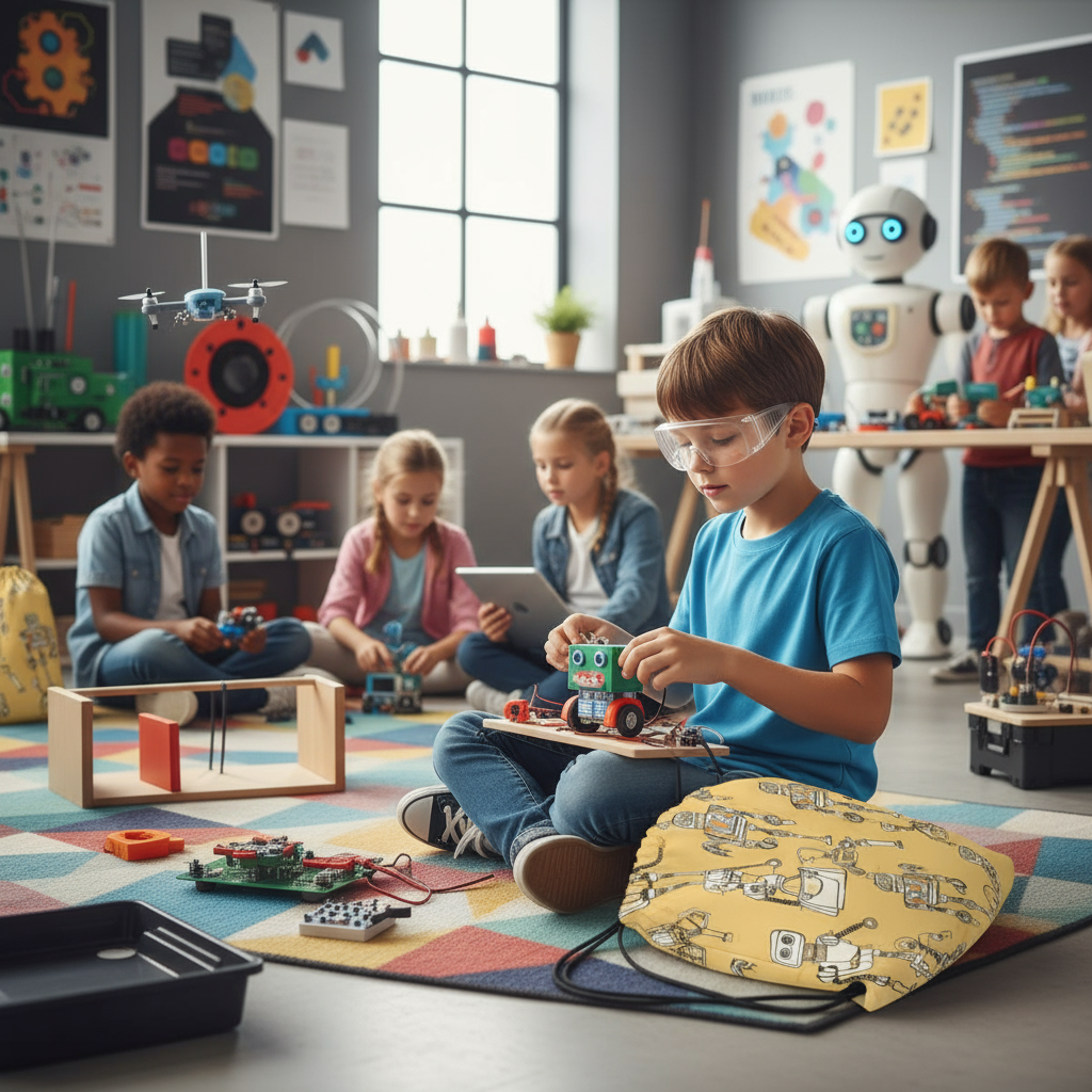 Scène STEM Jaune Robots