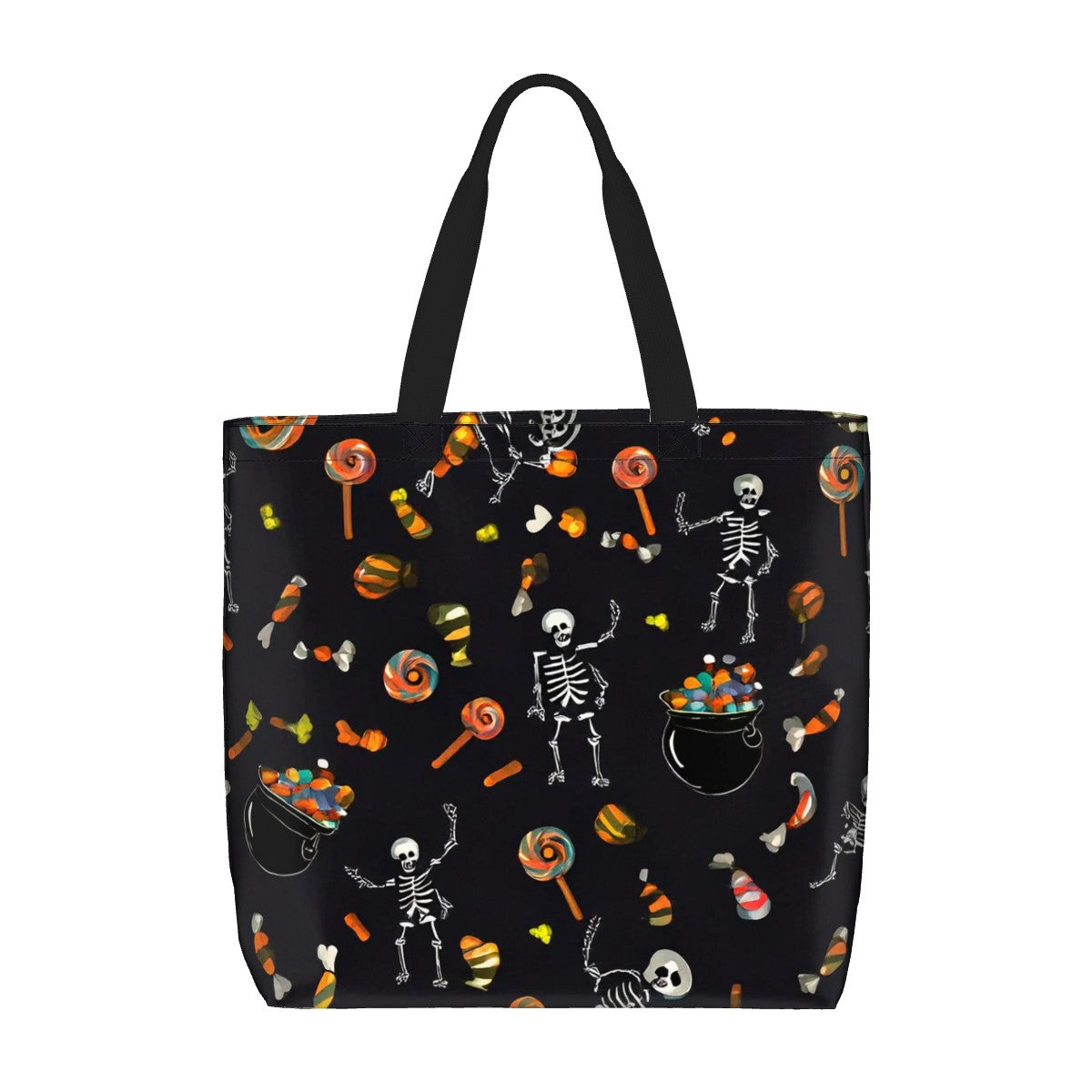 Sac fourre-tout Halloween à motifs de squelettes et bonbons